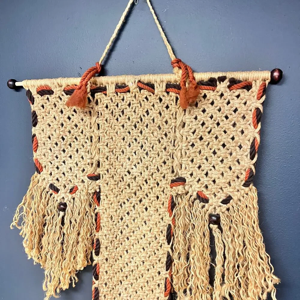 Vintage 1970's XL Macrame wallhanging boho natural fiber wall decoration